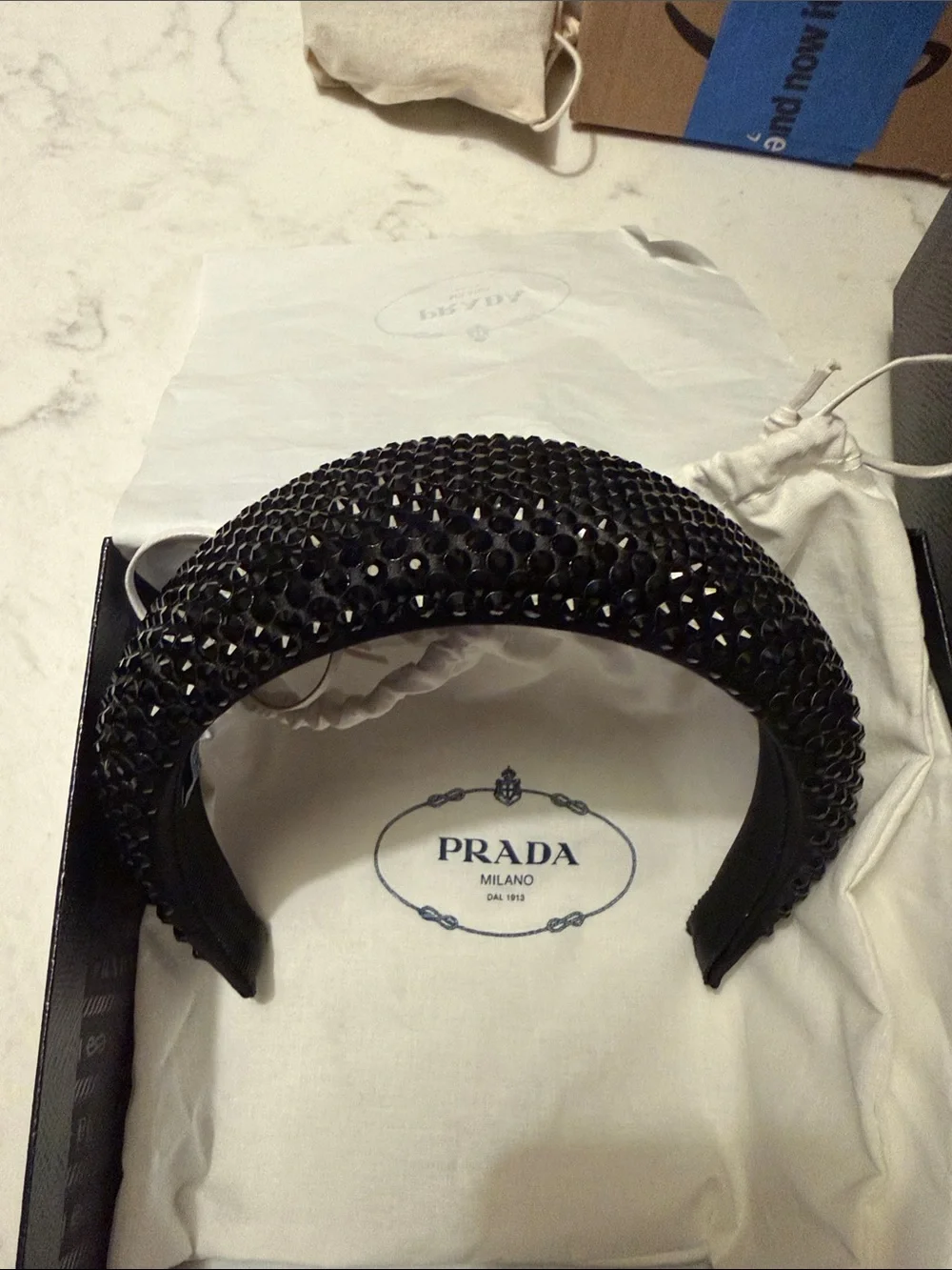 Prada wide black crystal headband